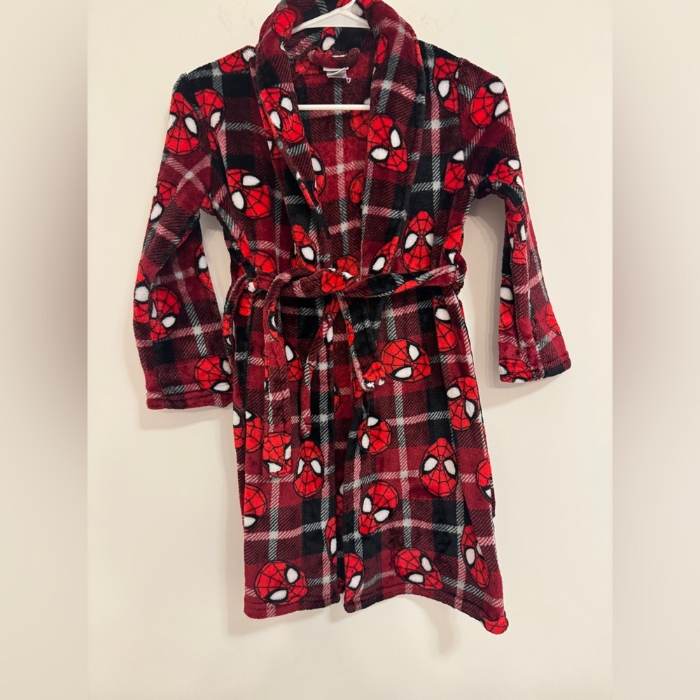Marvel Red and Black Spider-Man Plaid Pajama Robe with Shawl Collar